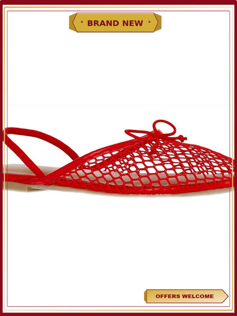 Mesh Slingback Shoes with Bow Detail Elastic Back Strap